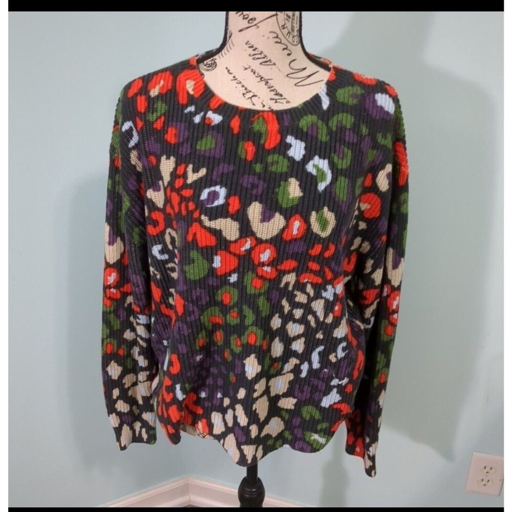525 sweater medium animal print pullover multi color cotton
